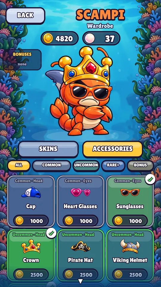 The wardrobe with skins and accessories